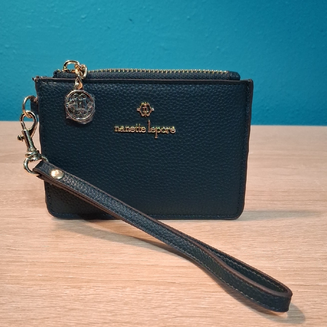 Nanette Lepore Dark Green Wristlet With Gold Details